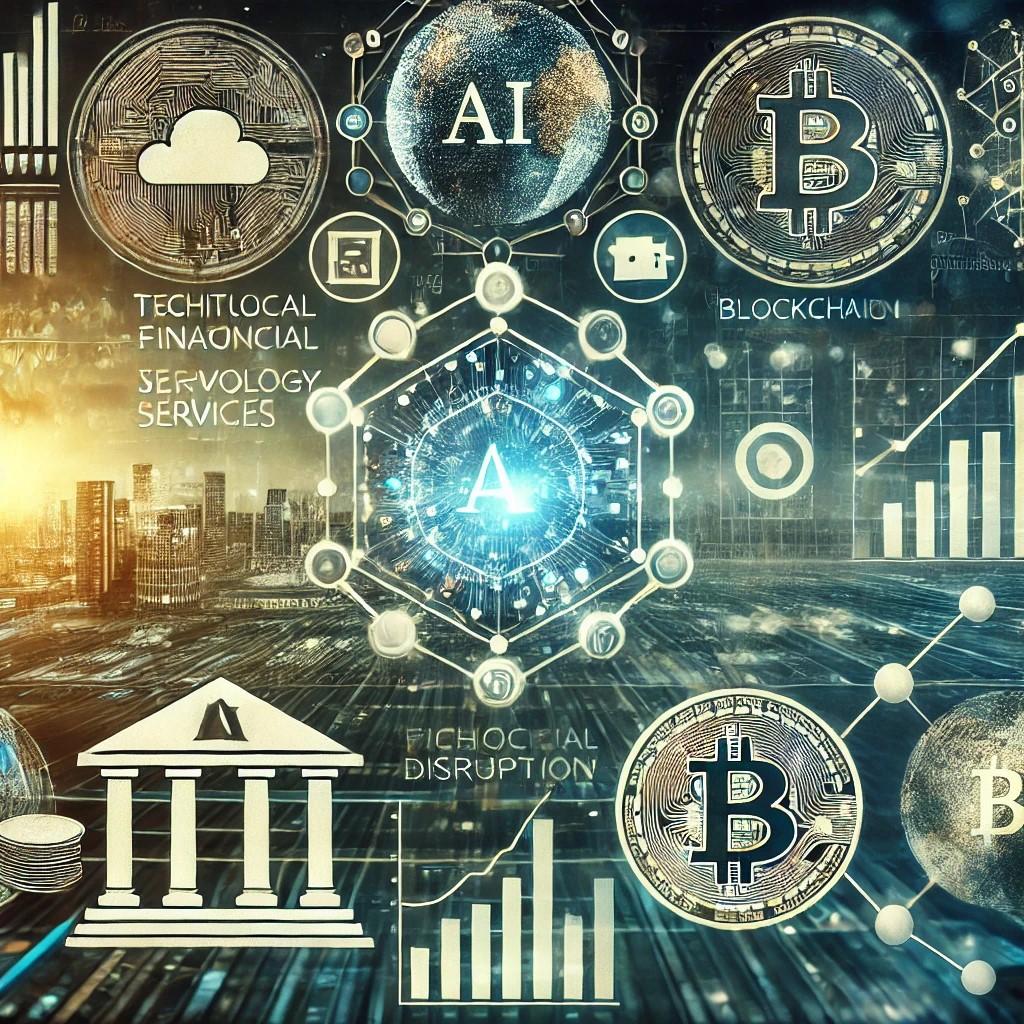 DALL·E 2024-09-02 17.13.04 - A detailed image representing the future outlook of technological disruption in finance. The image features futuristic financial technology symbols, i